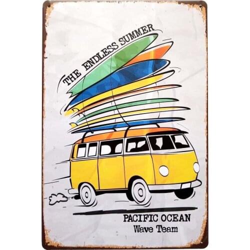 ERLOOD The Endless Summer Pacific Ocean Wave Team Tin Sign Retro Signs Decoration Retro Nostalgia Tin Sign for Wall Decor 12 X 8