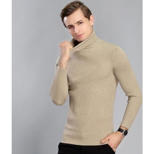 Winter Warm Sweater Pullovers Male Turtleneck Slim Sweater Mens High Collar Thick Sweater