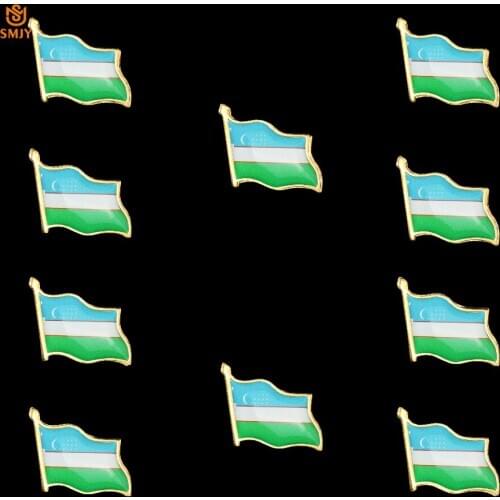 10PCS Uzbekistan National Flag Enamel Brooch Badge Tie Denim Shirt Lapel Safety Buckle Unisex Banner Pins Brooch Collectibles