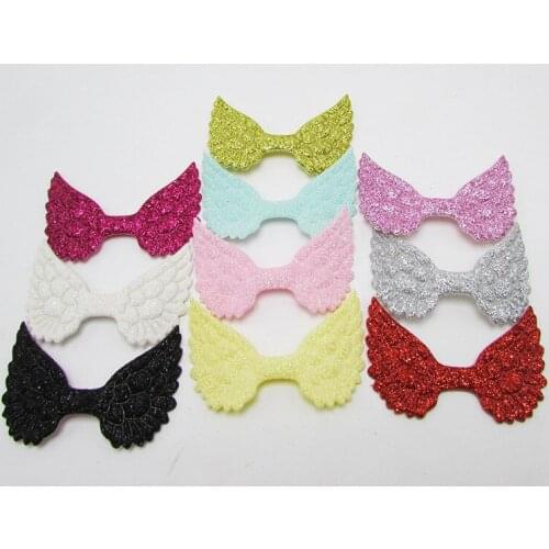 100Pcs 50*33mm Bling Angel Wing Appliques Single Sided Glitter Powders Fairy Wing Patches DIY Headwear Bowknot Bow Tie Decor