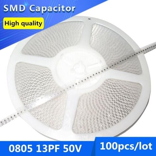 100pcs SMD Thick Film Chip Multilayer Ceramic Capacitor 0805 13PF 50V COG/NPO 5