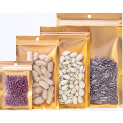 100Pcs Gold Mylar Zip Lock Bags Aluminum Foil Bags Durable Metallic Foil Mylar Flat Zipper Bag for Candy and Food Packaging