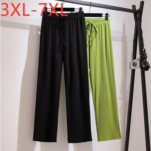 2020 ladies autumn winter plus size pants for women large casual loose cotton wide leg black long trousers 3XL 4XL 5XL 6XL 7XL