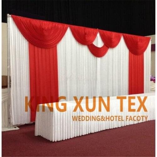 3m x 6m White & Fuchsia Ice Silk Wedding Backdrop Curtain Stage Background Drapery Valance Event Party Decoration