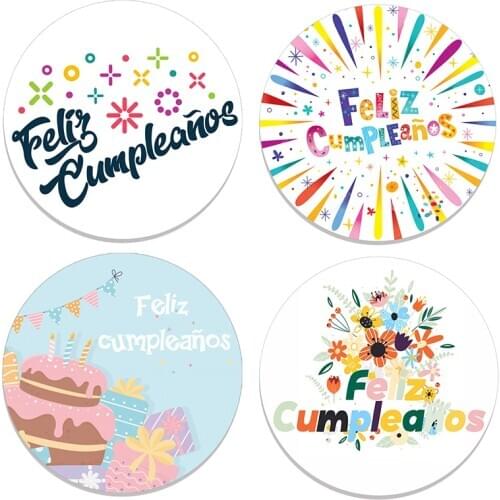4.5cm Spanish Birthday Party Decor Stickers Seal Sticker Label Gift Packing Supplies Happy Birthday Adhesive Stickers Tape Label