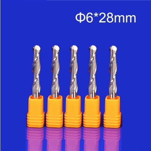 5pcs/lot Double flute ball nose cnc router endmill Milling cutter tools SHK 6mm CEL 28mm