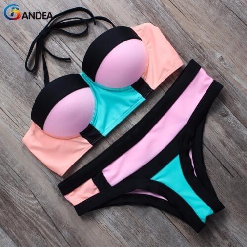 BANDEA strappy bikini 2019 patchwork swimwear push up bra swimsuit bathing suit brazilian biquini backless maillot de bain HA675