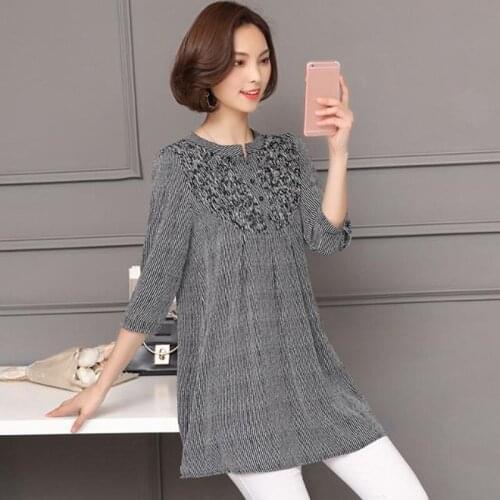 Spring Summer Style Women Chiffon Mid-Length Shirts Blouses Print Casual Loose Fashion Large Size Tops Blusas MM0311