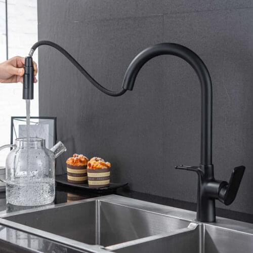 Black kitchen faucets single handle pull out single kitchen faucet bore swivel 360 degrees water mixer