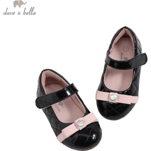DB16524 Dave Bella spring baby girl solid bow leather shoes children girls brand shoes