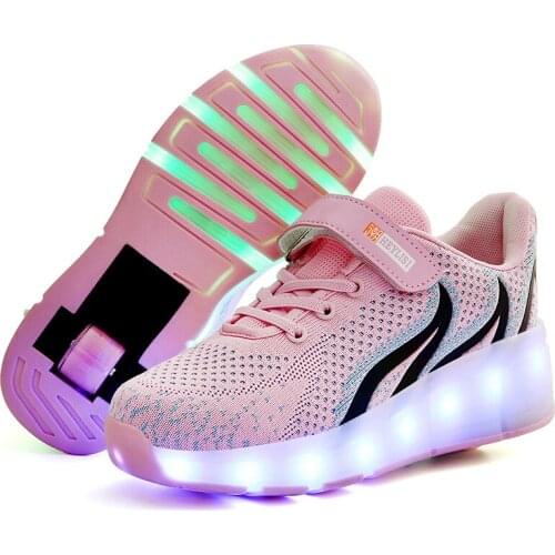Size 28-40Glowing Sneakers with Wheels Kids Led Shoes Led Light Up Roller Skates Sport Luminous Lighted Shoes for Kids Boys