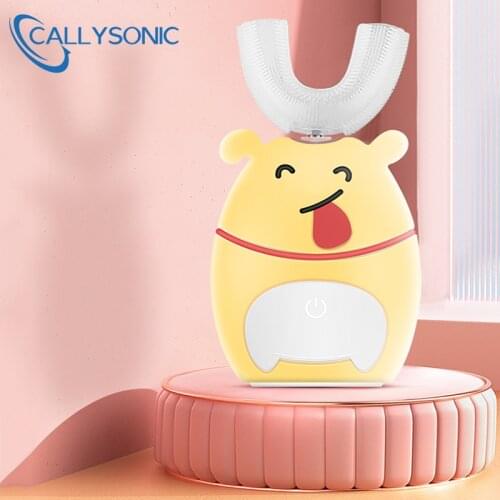CALLYSONIC Electric Toothbrush For Kids Smart 360 Degrees U Silicon USB Automatic Ultrasonic Teeth Tooth Brush Cartoon Pattern