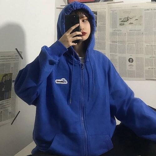 Cotton Hoodies Women New Korean Version Casual Thin Letter Printing Sweatshirts Women Hoodies Hooded Zip-up Full Sleeve Tops