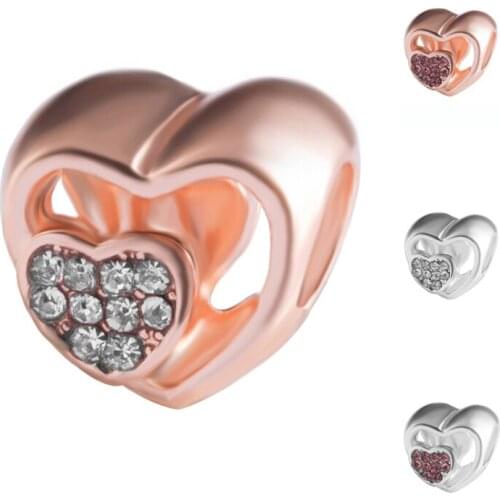HPXmas Wholesale 5pcs/lot Heart Basic Spacer Beads Micro Pave Cubic Zirconia DIY Metal Copper Spacer Beads