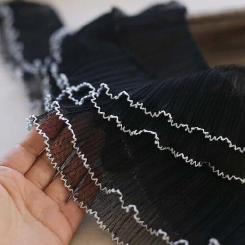 10meters Exquisite White Black Lace Ribbon Fabric Two Layers Ruffle Trim Sewing Clothing Skirt Headwear Bra Underwear Decoration