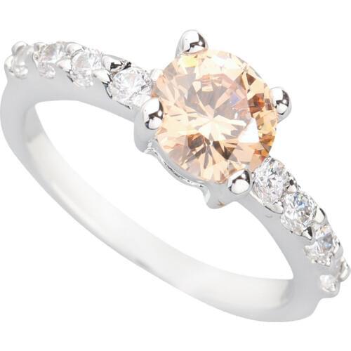 Round Brown Morganite 7*7mm Semi-precious Stone Silver AiMolies Ring Q0065C