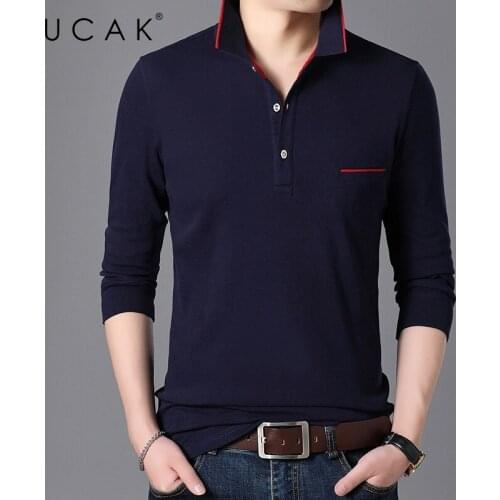 UCAK Brand Classic Casual Cotton Turn-down Collar Ture Pocket T Shirt Men Clothes Autumn Streetwear Long Sleeve T-Shirts U5707