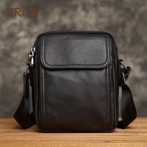 ZRCX Mens Shoulder Bag Casual Fashion Messenger Bag Leather Top Layer Cowhide Vertical Handmade Messenger Bag For 8-Inch iPAD