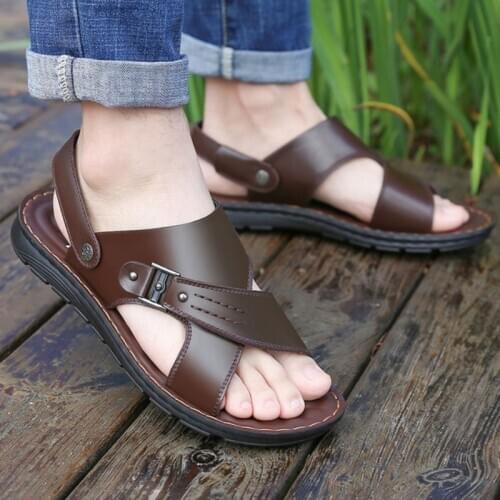 Plus size fashion solid shoes men sandals 2021 black summer shoes men casual sandals men genuine leather zapatos hombre