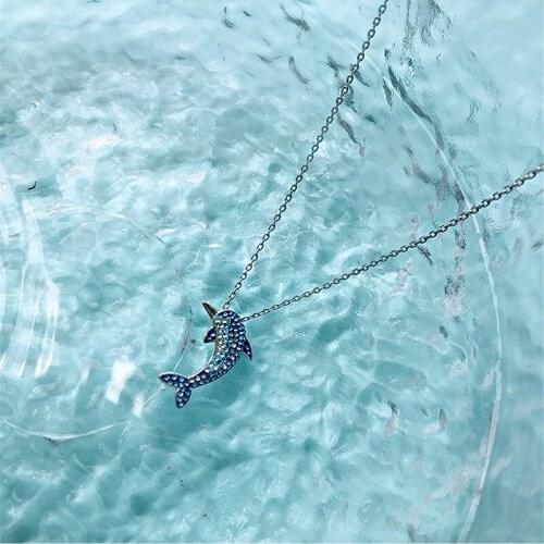 Cute Blue Dolphin Pendant Necklace Austrian Crystal Animal Necklaces For Women Lover Ethnic Jewellery & Jewelry Wholesale k152