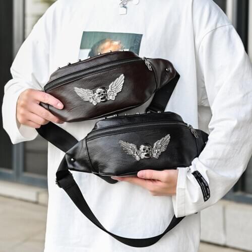 Hip Hop Style Waist Bag Boy Belt Pack Soft Leather Crossbody Pouch Travel Phone Pouch Fashion Male Chest Bags Hip Fanny Pack