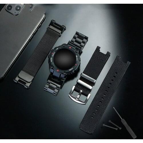 Stainless steel strap and Waterproof nylon canvas strap special for Huami Amazfit T-Rex replacement wristband outdoor sports