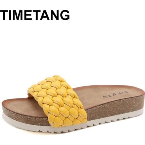TIMETANG2021 Fashion Woven Low Heel Sandals and Slippers Ladies Slippers Leather Designer Ladies Beach Sandals Slippers Plus Siz