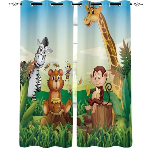 Cartoon Forest Animal Zebra Giraffe Curtains for Childrens Bedroom Living Room Kids Window Treatments Kitchen Drapes