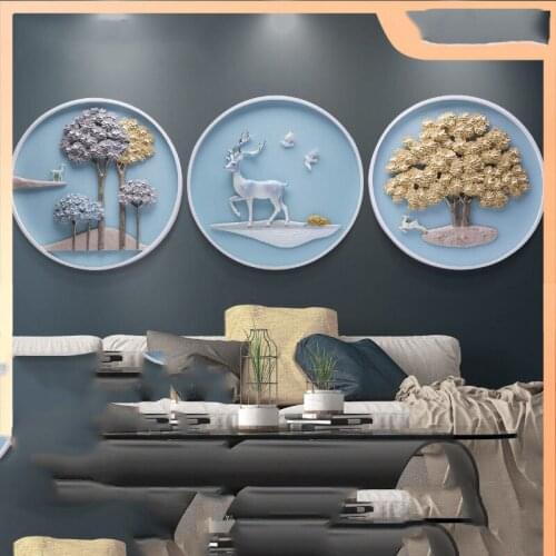 Nordic Luxury Resin Wall Hanging Circular Mural 3D Painting Decoration Crafts Fengshui Home Livingroom Wall Sticker Ornaments
