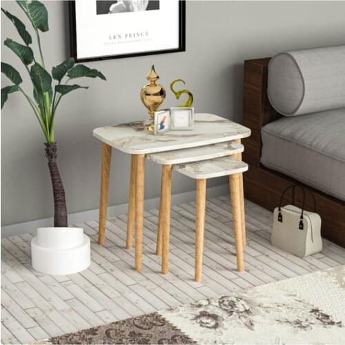 Modern 3'lü Zigon coffee table Wood Legs Marble Pattern coffee tables table basse furniture living room table
