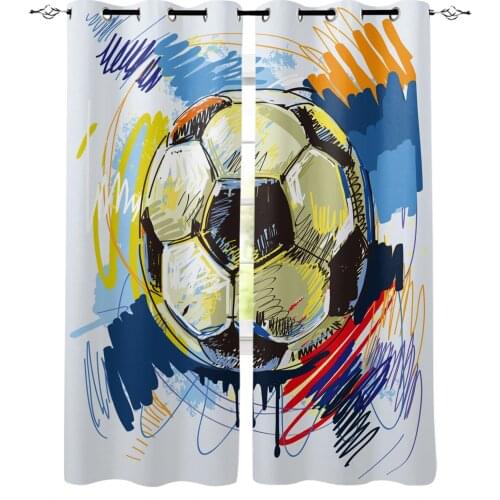 Football Watercolor Brush Sport Soccer Curtains Drapes For Living Room Blind Kitchen Window Home Decorations Curtain For Bedroom