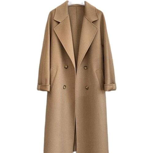 Winter long coat female wool coat women water ripple cashmere coat women new autumn loose double breasted coat women commuter