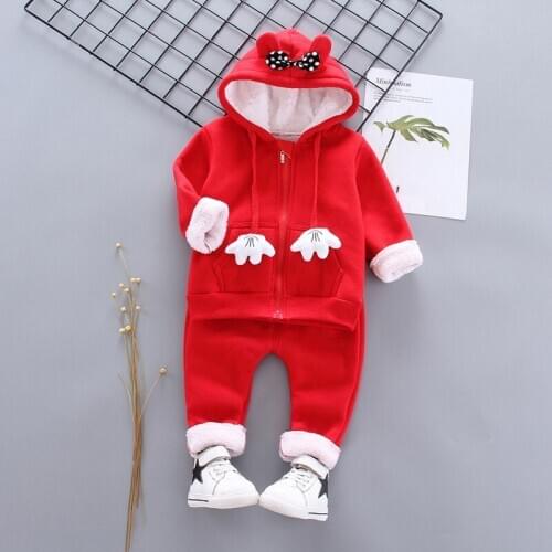 Warm Girls Clothing Set 2020 Winter Plush Cotton Clothing Set For Baby Girls Hoodies Jacket Pants Kids Suit Toddler Boy Clothes