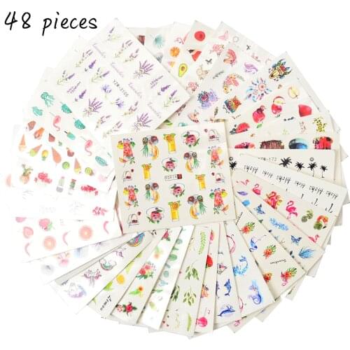 48Pcs/Set Water Stickers Water Decal Nail Art Beverage Ice Cream Nail Stickers For Manicure Nail Accesoires Tool Decor