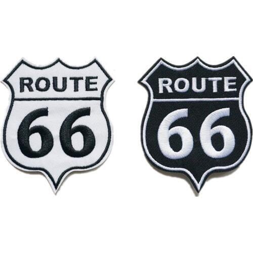 Embroidery Letters Patches Route 66 Sew Iron On Black White Emblem Embroidered Patch Badges For Bag Jeans Hat T Shirt DIY