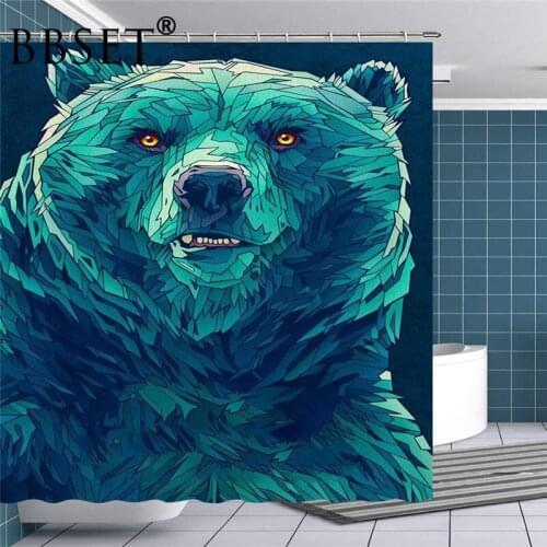 Animals Shower Curtain Ferocious Beast Bear Pattern Waterproof Multi-size Douchegordijn Bathroom Decor with 12 Hooks