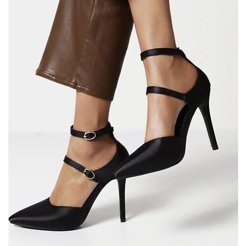 Women high heels sexy stiletto pointed toe party Dress ankle strappy high heels black red green ladies wedding shoes