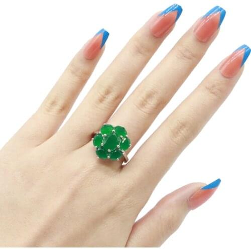 20x17mm SheCrown Highly Recommend Top Selling Real Green Emerald For Ladies Daily Wear Silver Rings