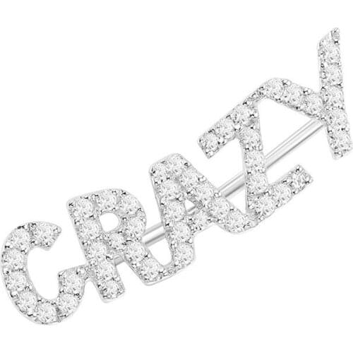 SLJELY Luxury Brand Design 925 Sterling Silver CRAZY Letter Earring Micro Cubic Zirconia Stones Women Girl Fashion Party Jewelry