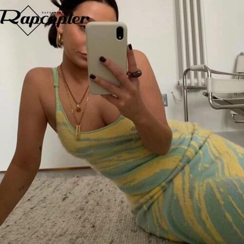 Rapcopter Paisley Knitted Sundress y2k Vintgae Hollow Out Long Dress Beach Style Holiday Party Dress Women 2021 New Skinny Dress