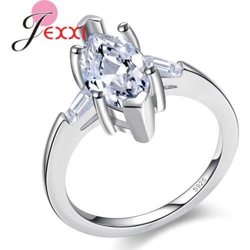 Luxury Shinning Crystal Bridal Wedding &Engagement 925 Sterling Silver Rings for Women Romantic Zircon Jewelry