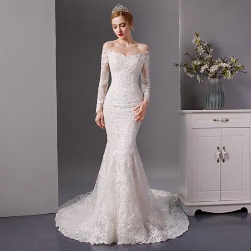 6088 long sleeve wedding dress 2020 vestido de noiva sereia lace dress vestidos formales robe de soiree longue mariage ali china