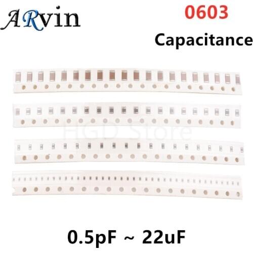 100Pcs 0603 SMD Chip Multilayer Ceramic Capacitor 0.5pF-22uF 10pF 22pF 100pF 1nF 10nF 15nF 100nF 0.1uF 1uF 2.2uF 4.7uF 10uF 22uF