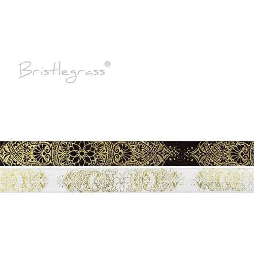 BRISTLEGRASS 100 Yard by Roll 5/8" 15mm Lotus Flower Vine Foil Print FOE Foldover Elastic Spandex Band Headband Dress DIY Sewing