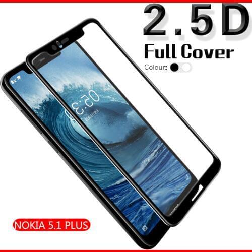 2.5D Arc Full Cover Tempered Glass Film For NOKIA 5.1 PLUS Screen Protector Glass Front Cover Film Glass White & Black Cover