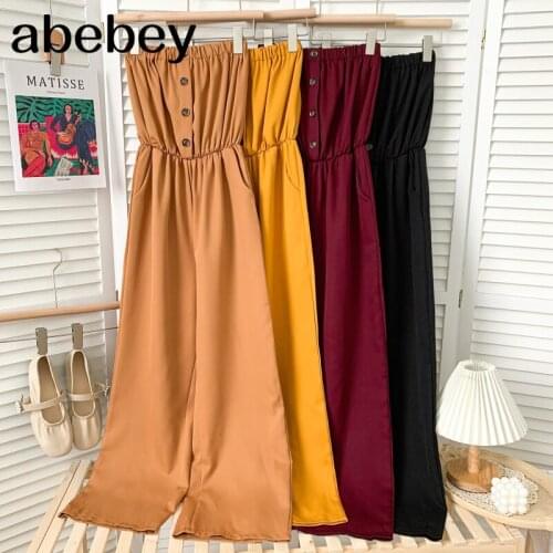 2021 New Summer Fashion off shoulder slash neck Jumpsuit high waist single breasted Strapless wide leg Jumpsuit