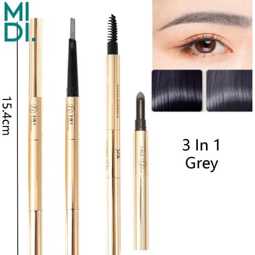 3 In 1 Eyebrow Pen Waterproof Long Lasting Brown Grey Eyebrow Eyeliner Eyebrow Powder Brush Girls Easy Natural Makeup Tool Pen