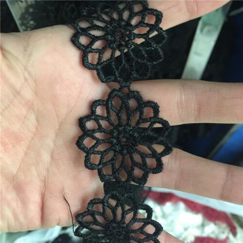70yards Black Polyester chemical Lace Round flower Victorian lace Trim, diy crafted sewing wholesale wide3.5cm