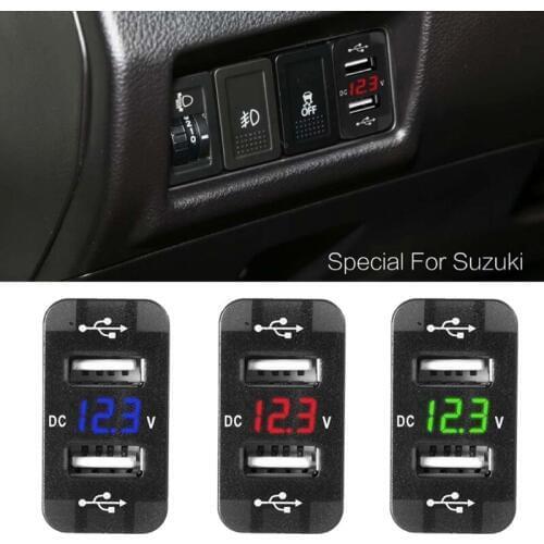 40x20mm 12V Dual USB Car Charger LED Voltmeter Power Adapter For Suzuki Toyota