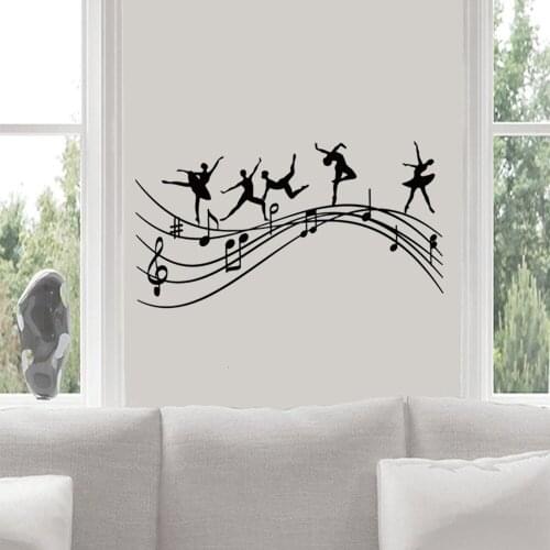 Ballet Wall Decal Studio Dancers Music Note Jump Melody Ballerina Vinyl Glass Sticker Dance Room Interior Decor A515